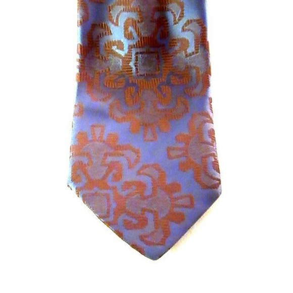Vintage Carson Pirie Scott Men's Silk Tie Necktie Blue Brown Embroidered Floral - Picture 1 of 3